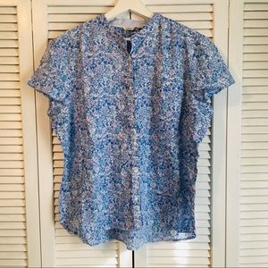 L.L. Bean Cap-Sleeve Blue Floral Blouse